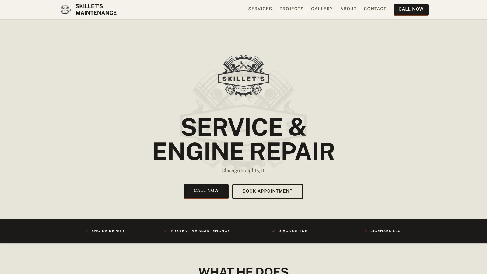 Desktop view of a local service business site