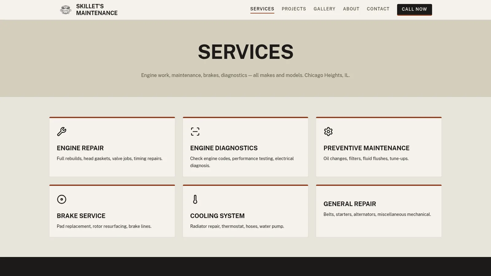 Desktop view of a local service business services page