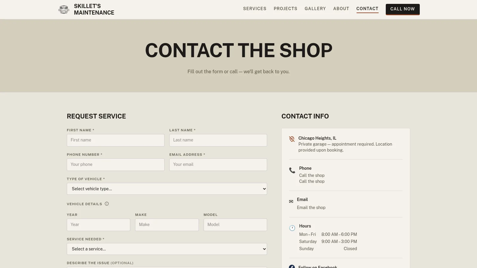Desktop view of a local service business contact form