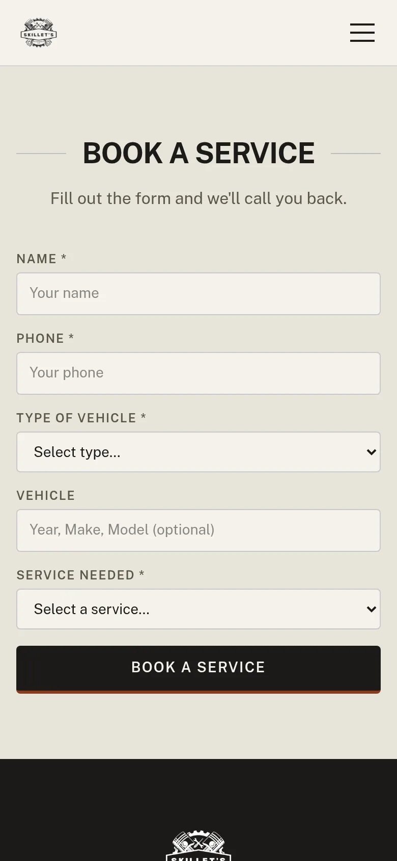 Phone view of a local service business booking form