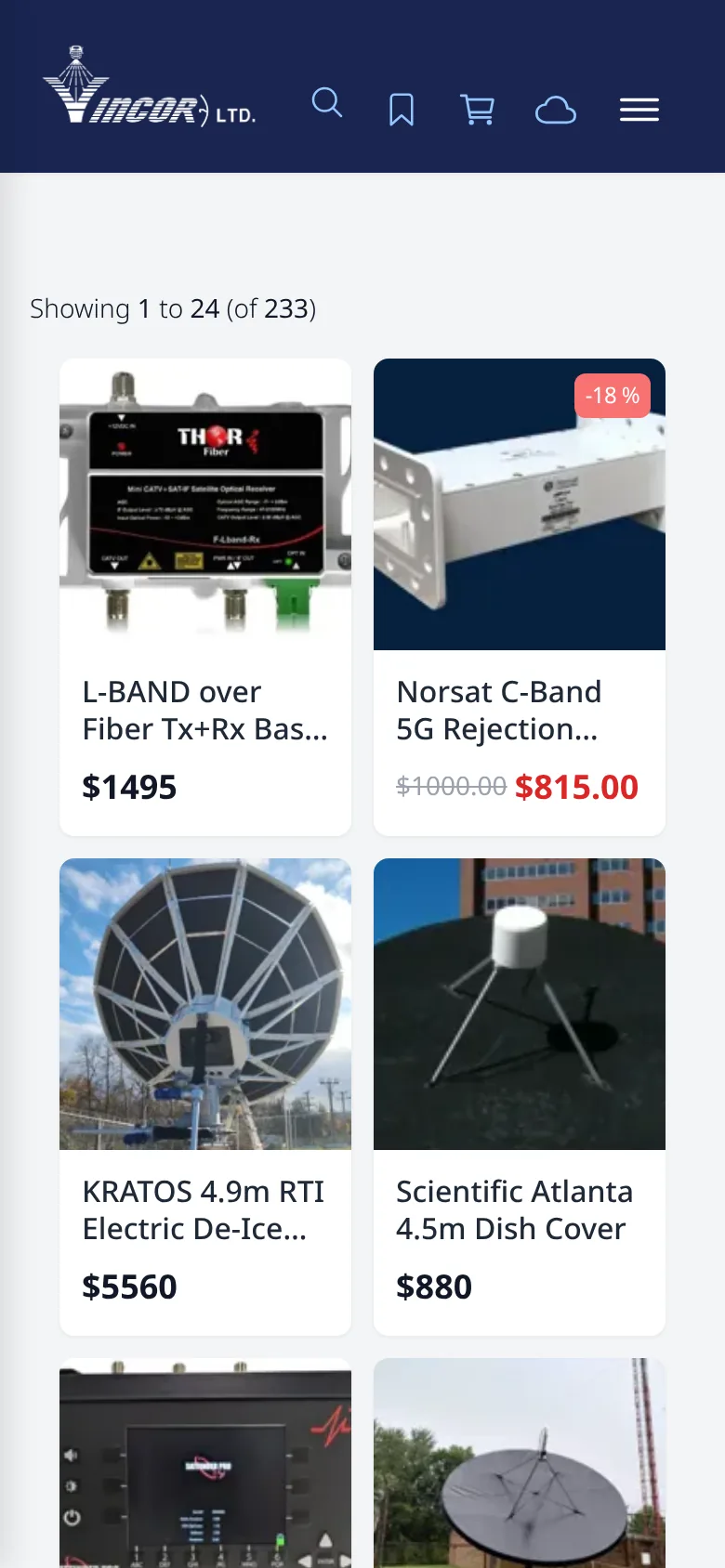 Phone view of an online store catalog