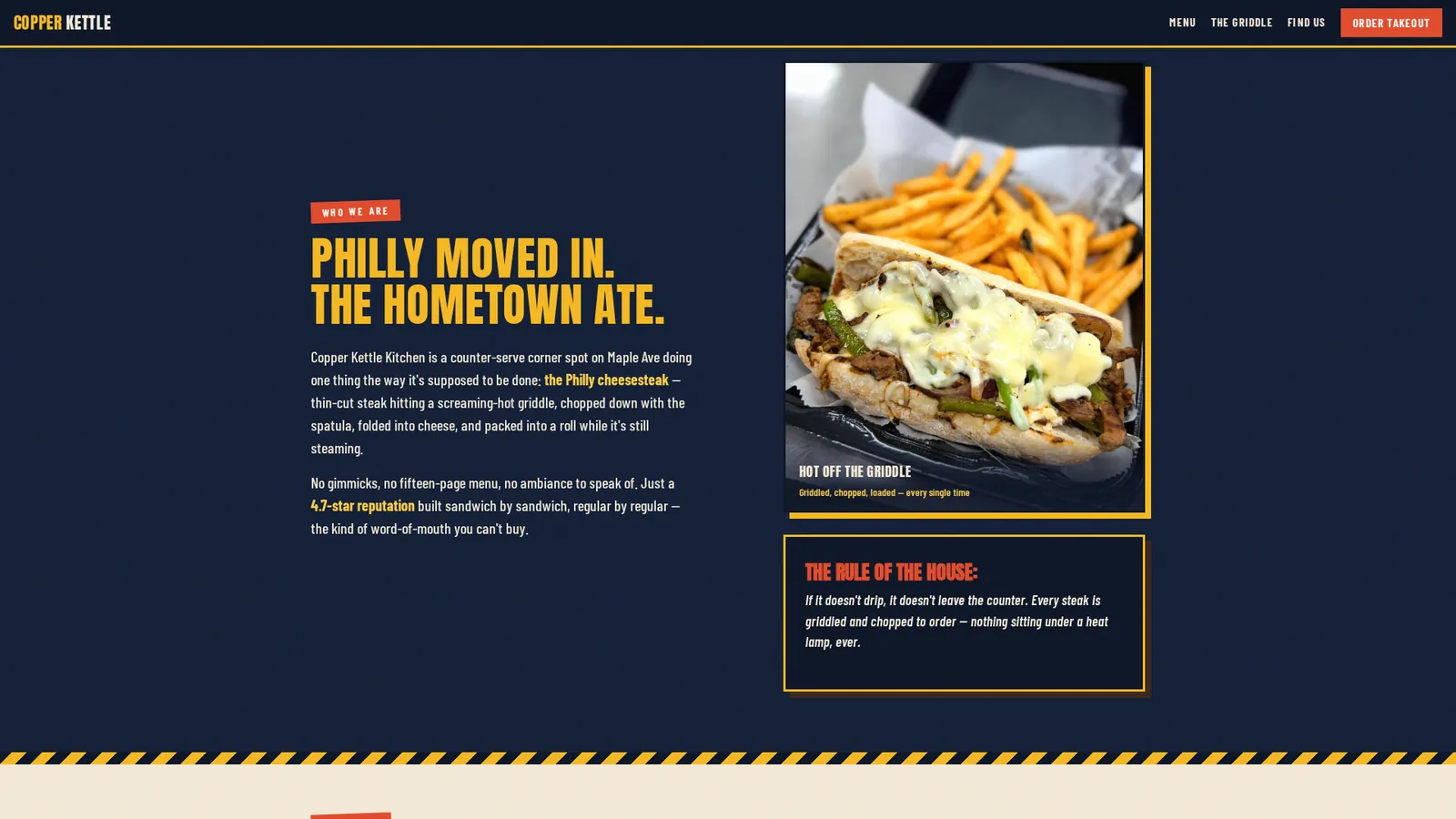 Desktop view of a restaurant site