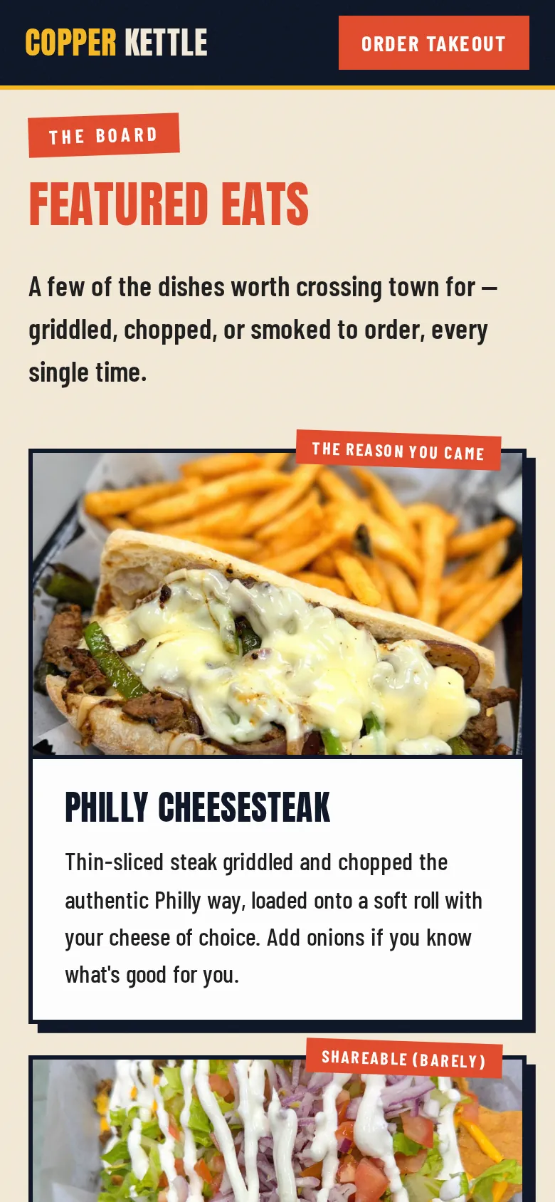 Phone view of a restaurant site