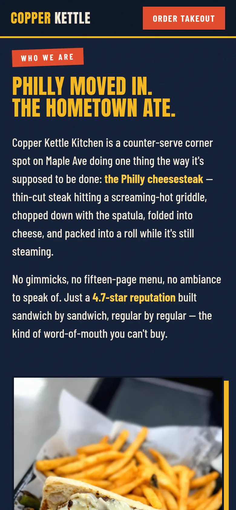 Phone view of a restaurant site