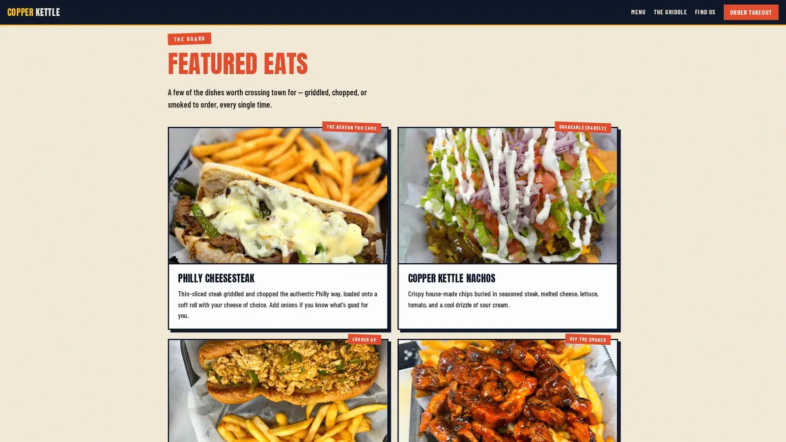 Desktop view of a restaurant site