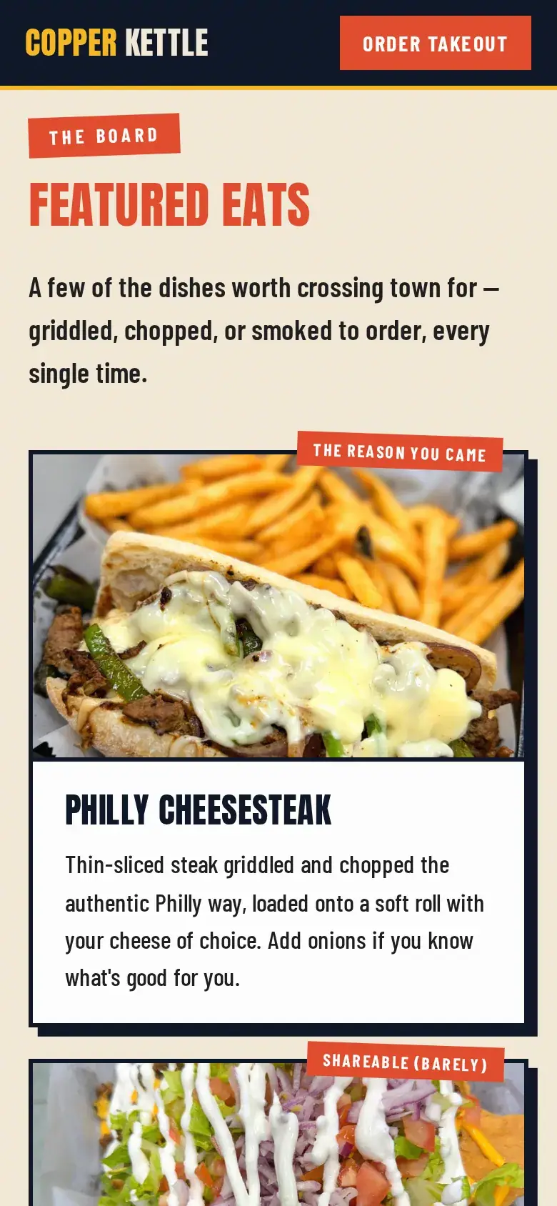 Phone view of a restaurant site